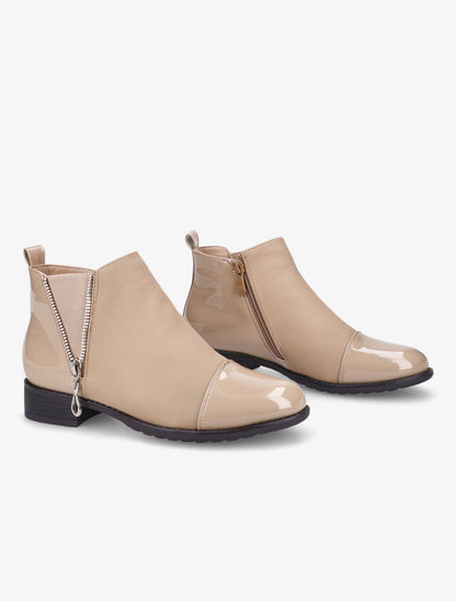 Bottines élastiquées à bout vernis - Taupe - 4