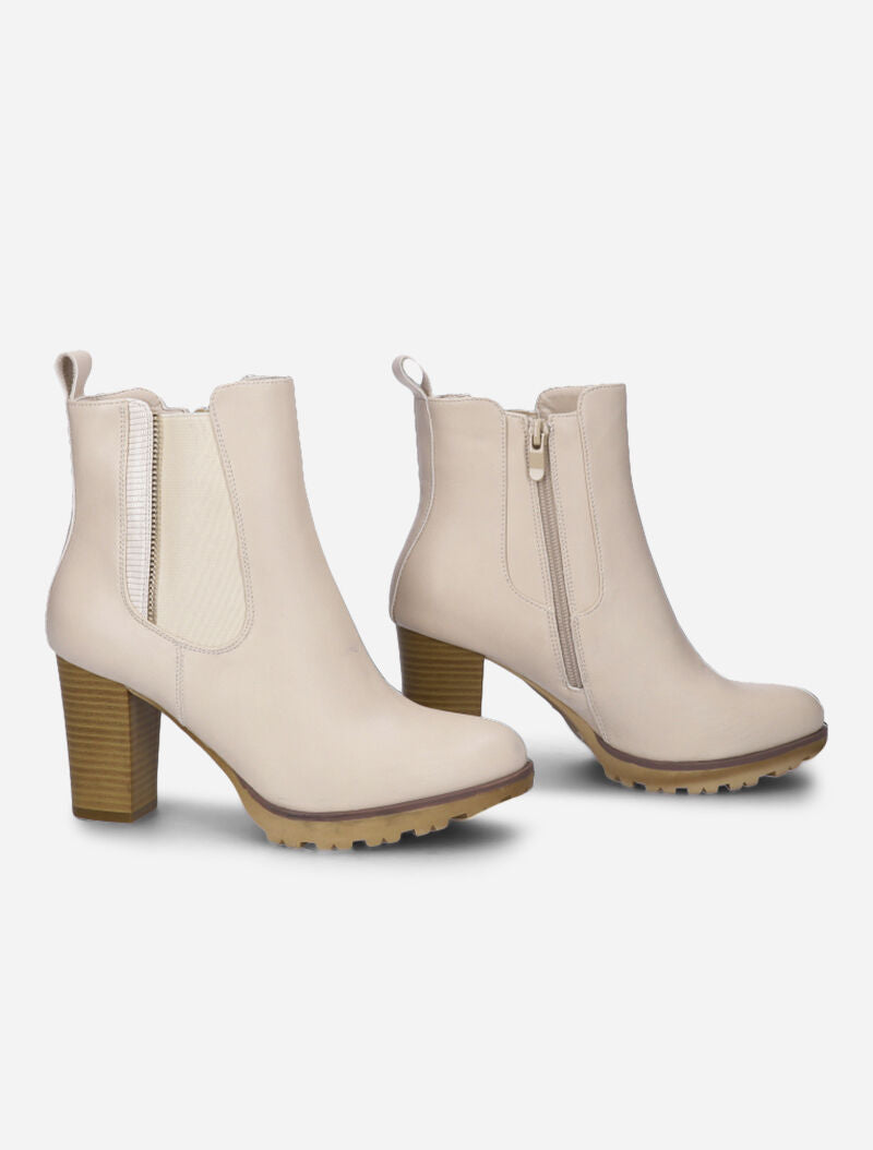 Bottines basiques à détail effet croco - Beige - 1