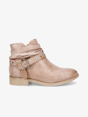 Bottines à sangles cloutées et tressées - Camel - 1