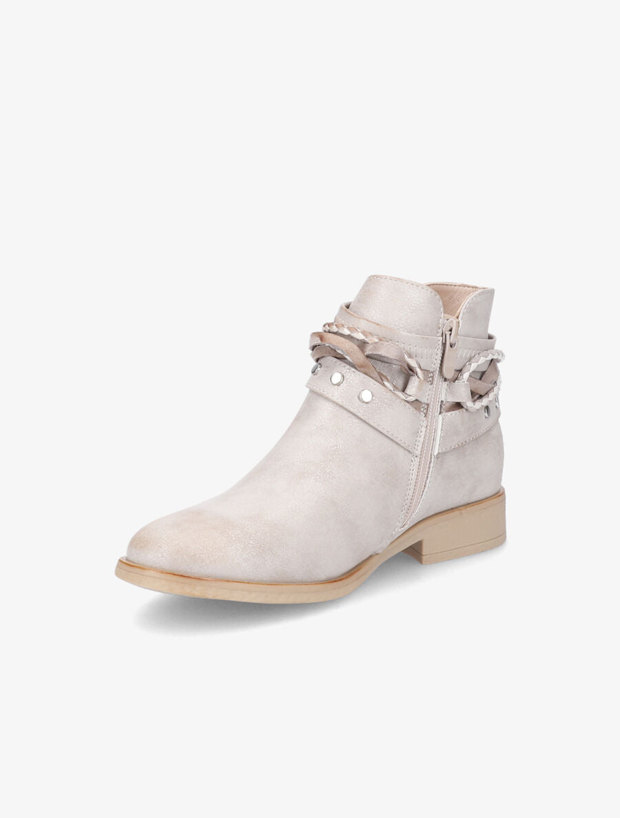 Bottines à sangles cloutées et tressées - Beige - 3
