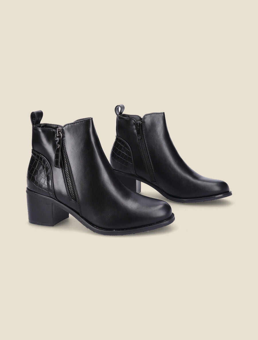 Bottines à contrefort effet croco - Noir - 4