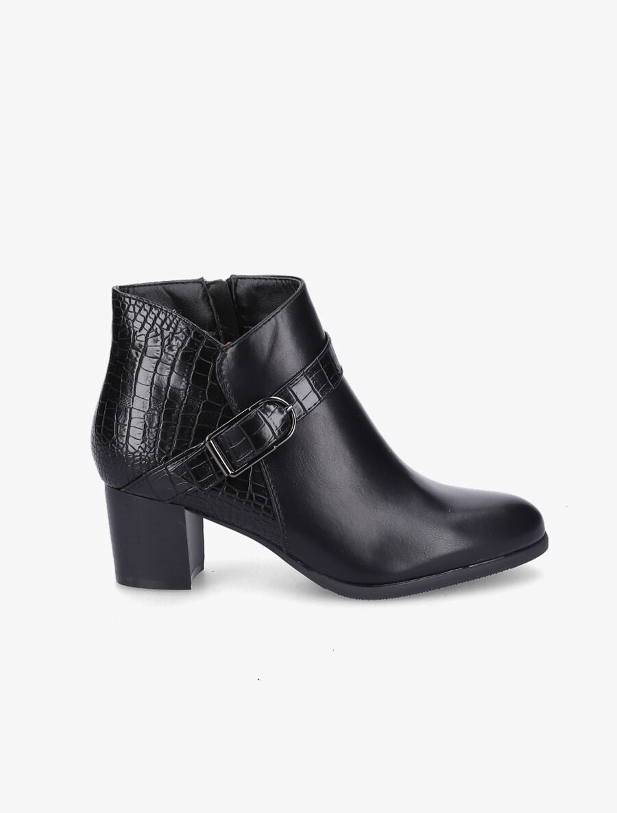Bottines à contrefort effet python et sangles - Noir - 1