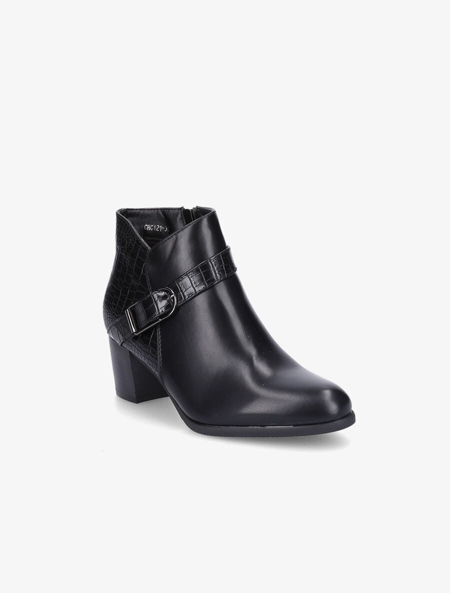 Bottines à contrefort effet python et sangles - Noir - 2