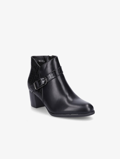Bottines à contrefort effet python et sangles - Noir - 2