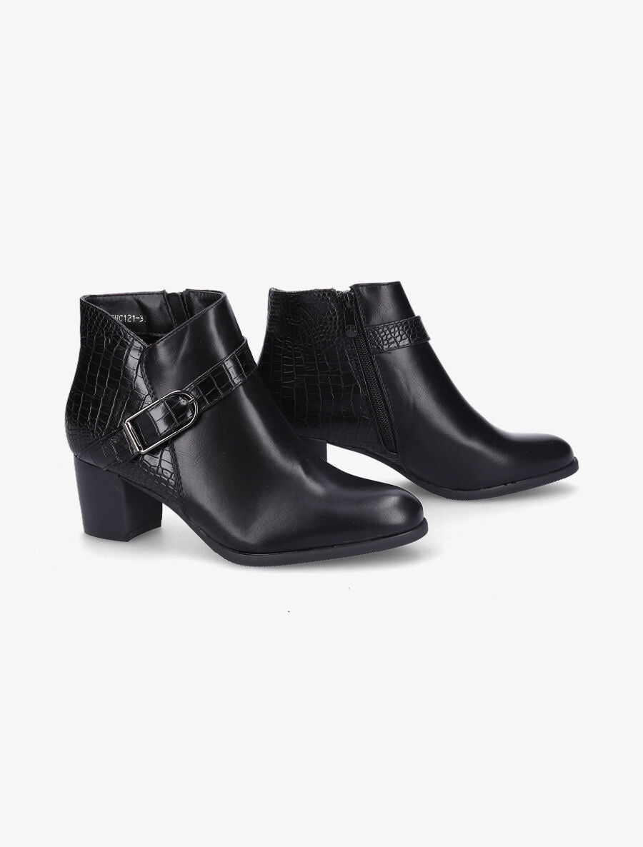 Bottines à contrefort effet python et sangles - Noir - 4