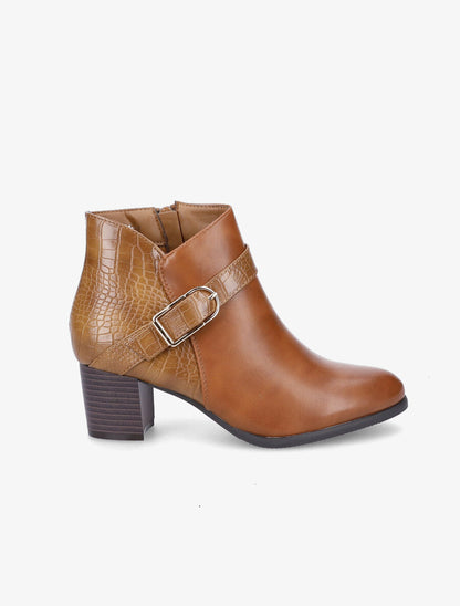 Bottines à contrefort effet python et sangles - Camel - 1