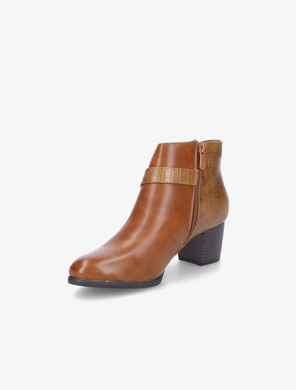 Bottines à contrefort effet python et sangles - Camel - 3