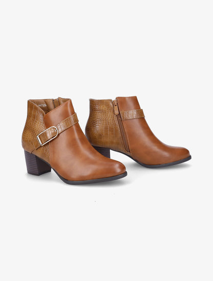 Bottines à contrefort effet python et sangles - Camel - 4