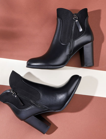 Bottines à talon en simili et suédine - Noir - 5