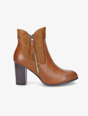 Bottines à talon en simili et suédine - Camel - 1
