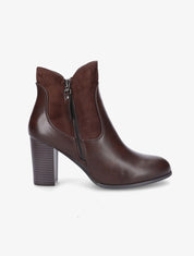 Bottines à talon en simili et suédine - Marron - 5