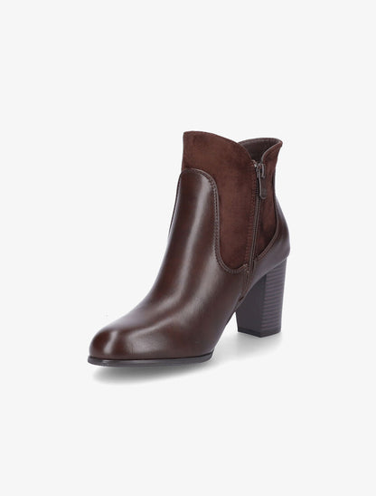Bottines à talon en simili et suédine - Marron - 3