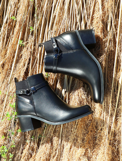 Bottines en simili à contrefort stylisé et côté élastiqué - Noir - 5