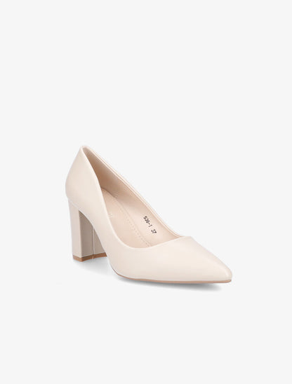 Escarpins pointus à talon carré - Beige - 2