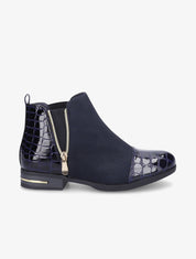 Bottines à détails effet croco vernis - Marine - 1