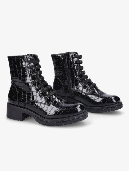Boots montantes effet croco verni - Noir - 4