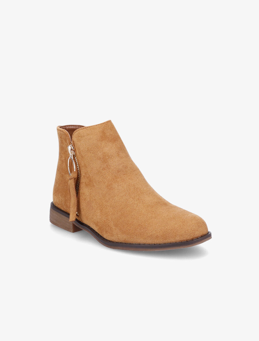 Low boots effet daim à pampille - Camel - 2