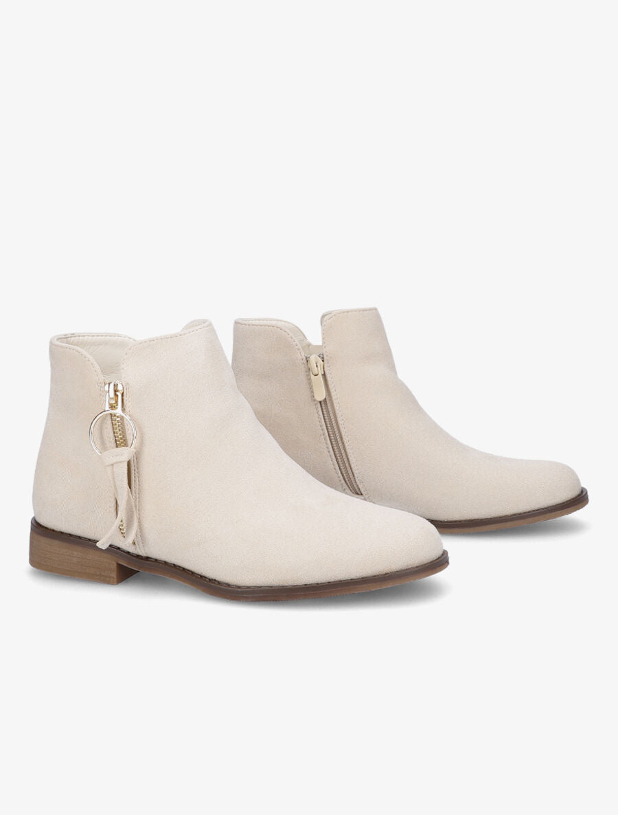 Low boots effet daim à pampille - Beige - 4