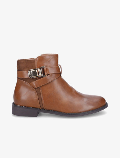 Boots bimatière et lanières croisées - Camel - 1