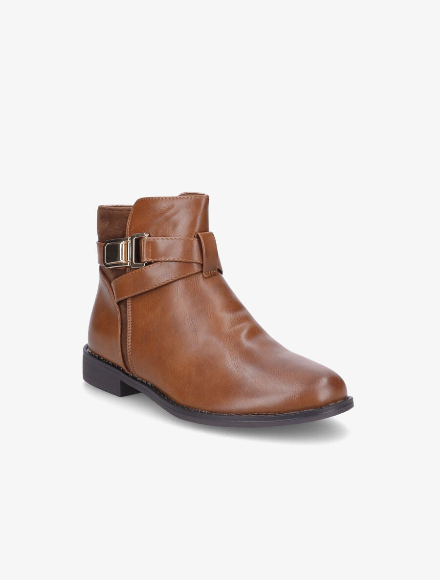 Boots bimatière et lanières croisées - Camel - 2