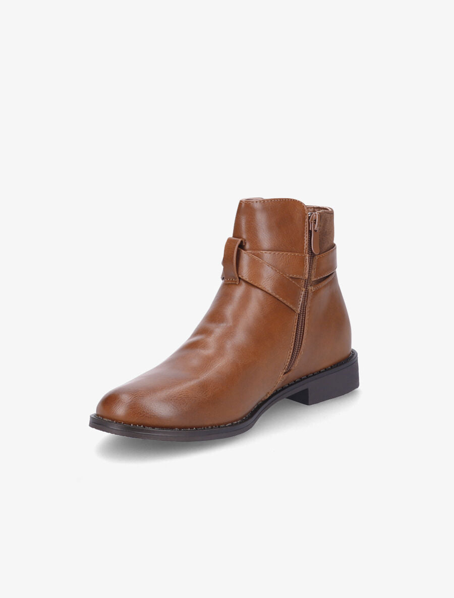 Boots bimatière et lanières croisées - Camel - 3