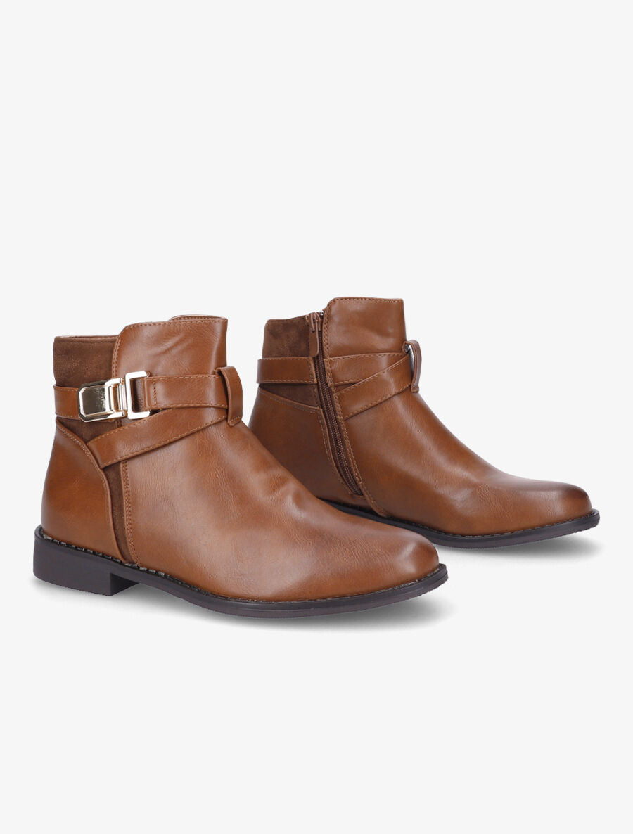 Boots bimatière et lanières croisées - Camel - 4