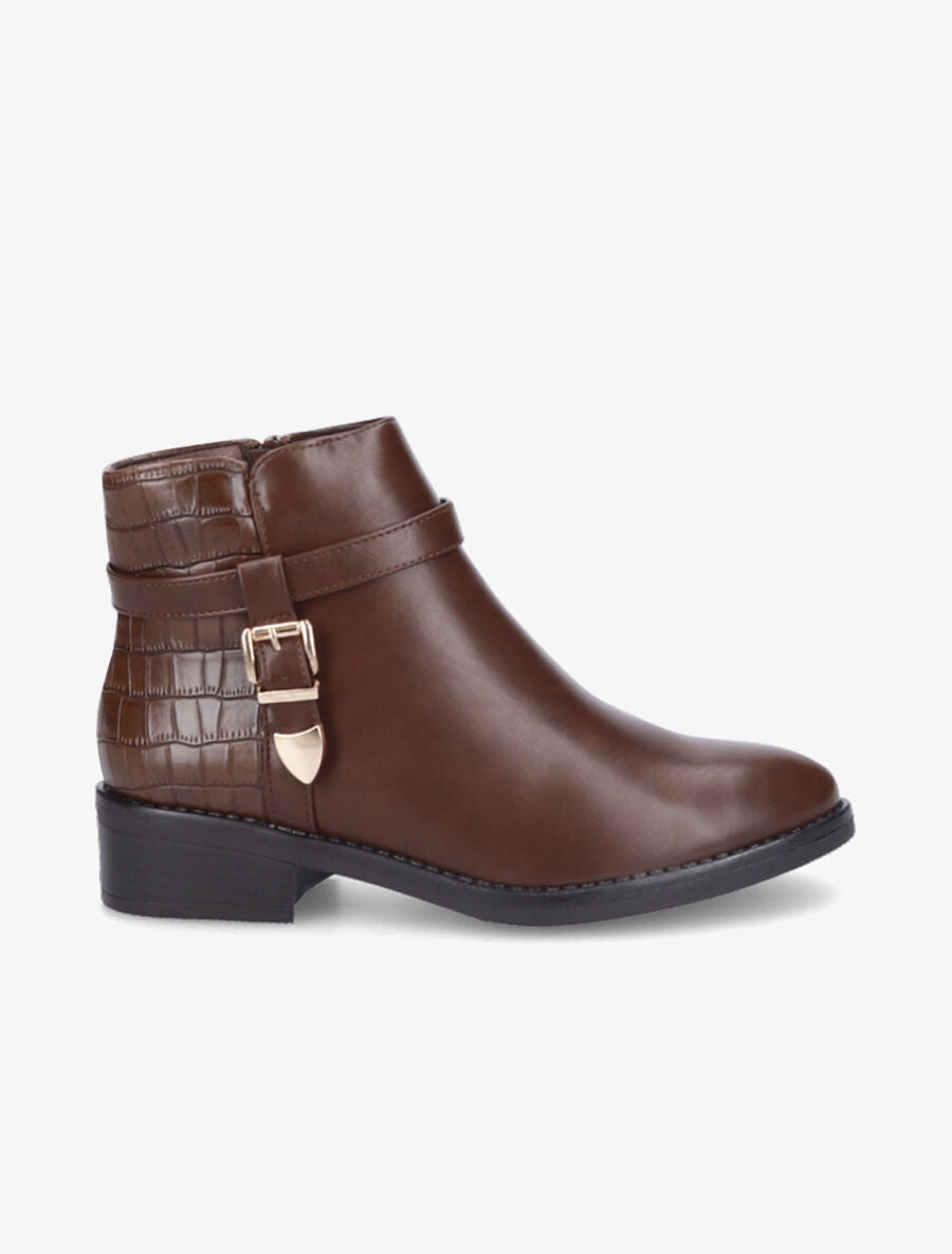 Bottines bi-matière à boucle métallique - Marron - 1