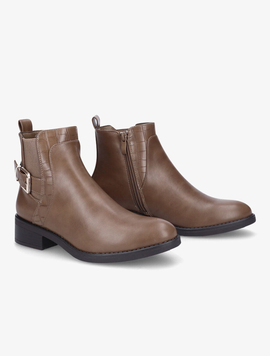 Bottines à cheville élastiquée et boucle - Taupe - 4