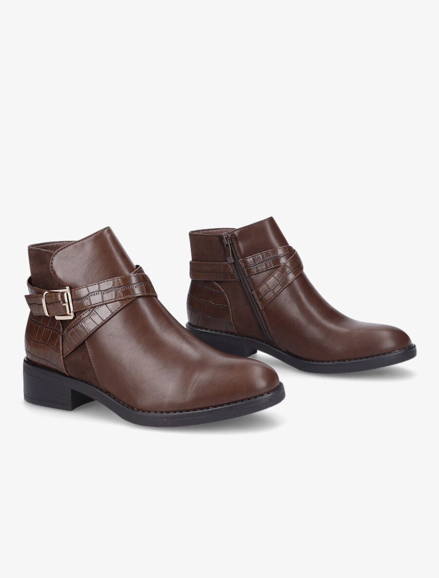 Bottines à sangles croisées - Marron - 4
