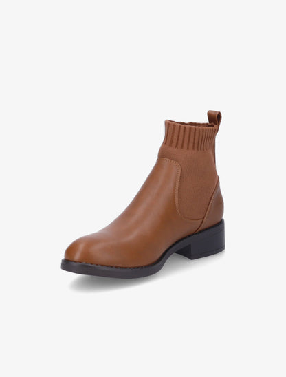 Bottines bi-matière style chaussette - Camel - 3