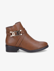 Bottines à boucle maillon - Camel - 1