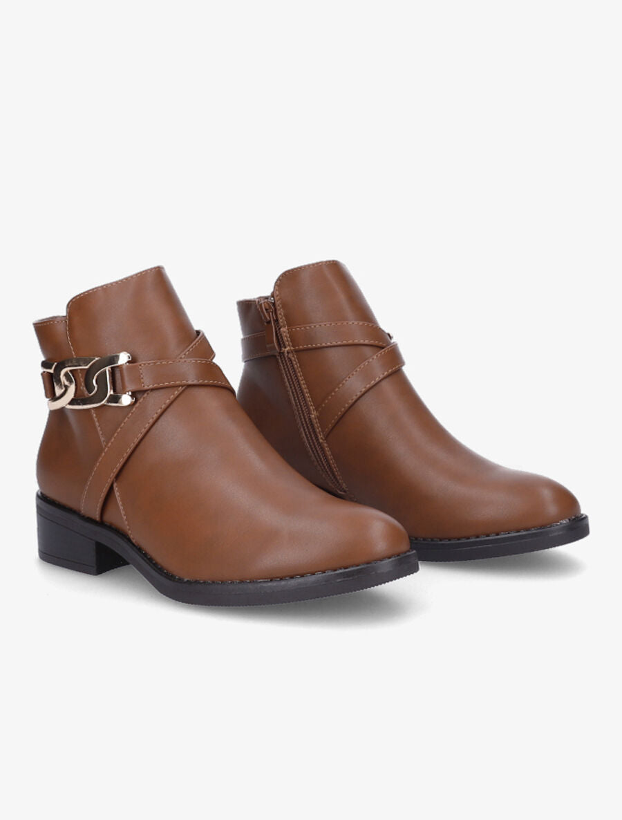 Bottines à boucle maillon - Camel - 4