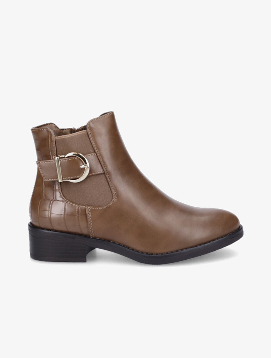 Bottines élastiquées à contrefort croco - Taupe - 1