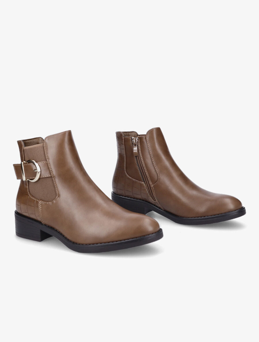 Bottines élastiquées à contrefort croco - Taupe - 4