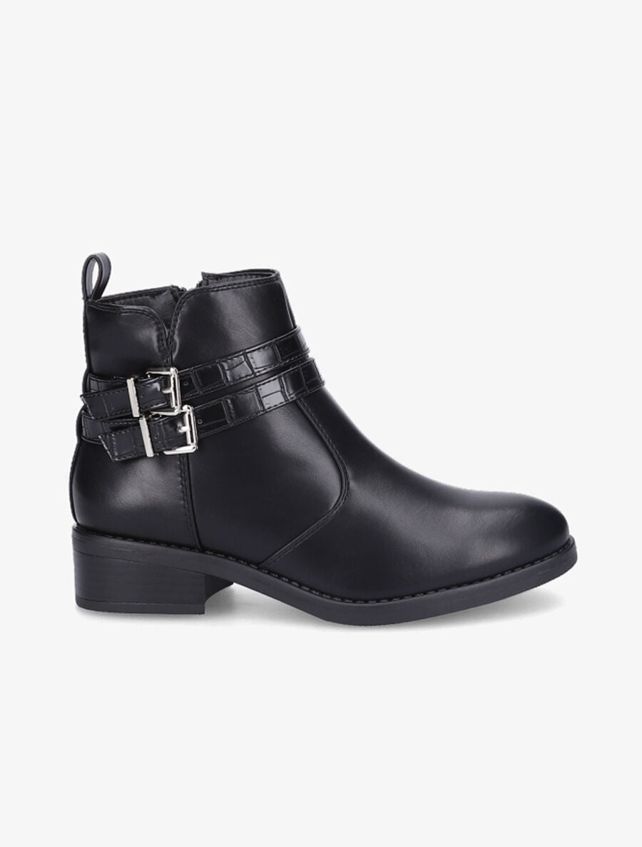 Bottines à double sangles croco - Noir - 6