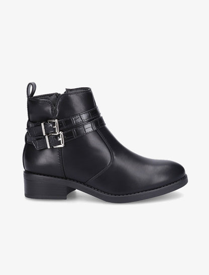 Bottines à double sangles croco - Noir - 6