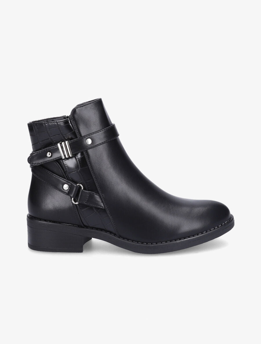 Bottines en simili à sangle - Noir - 1