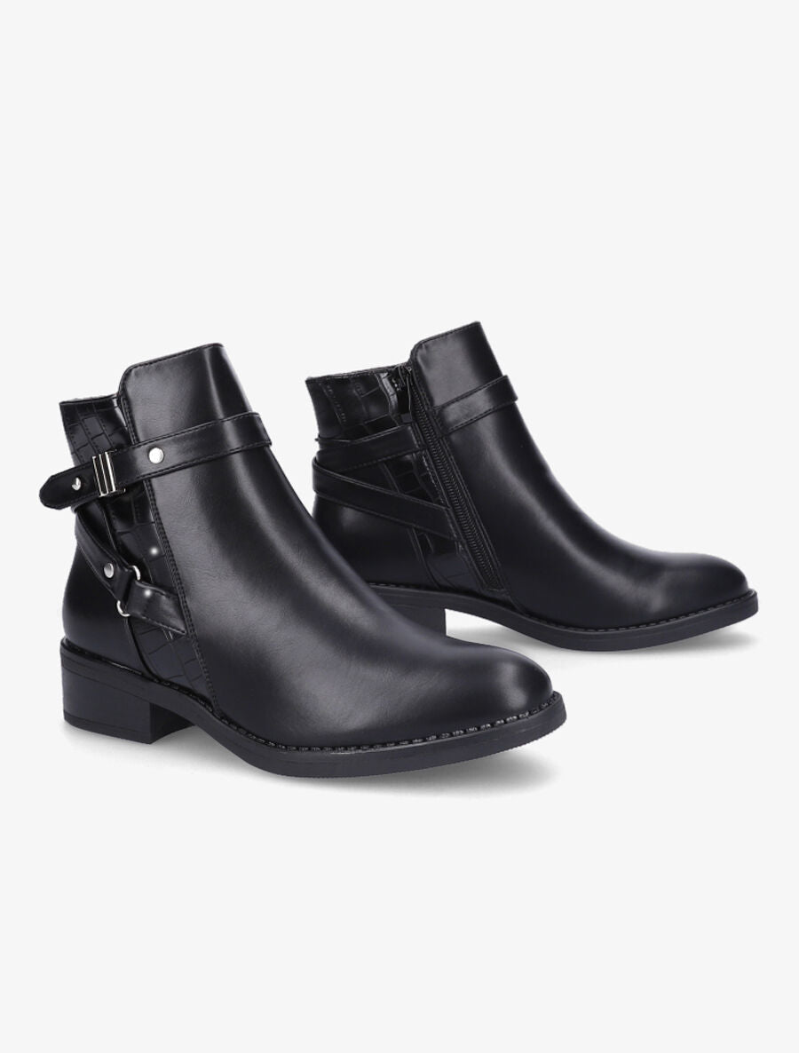 Bottines en simili à sangle - Noir - 4