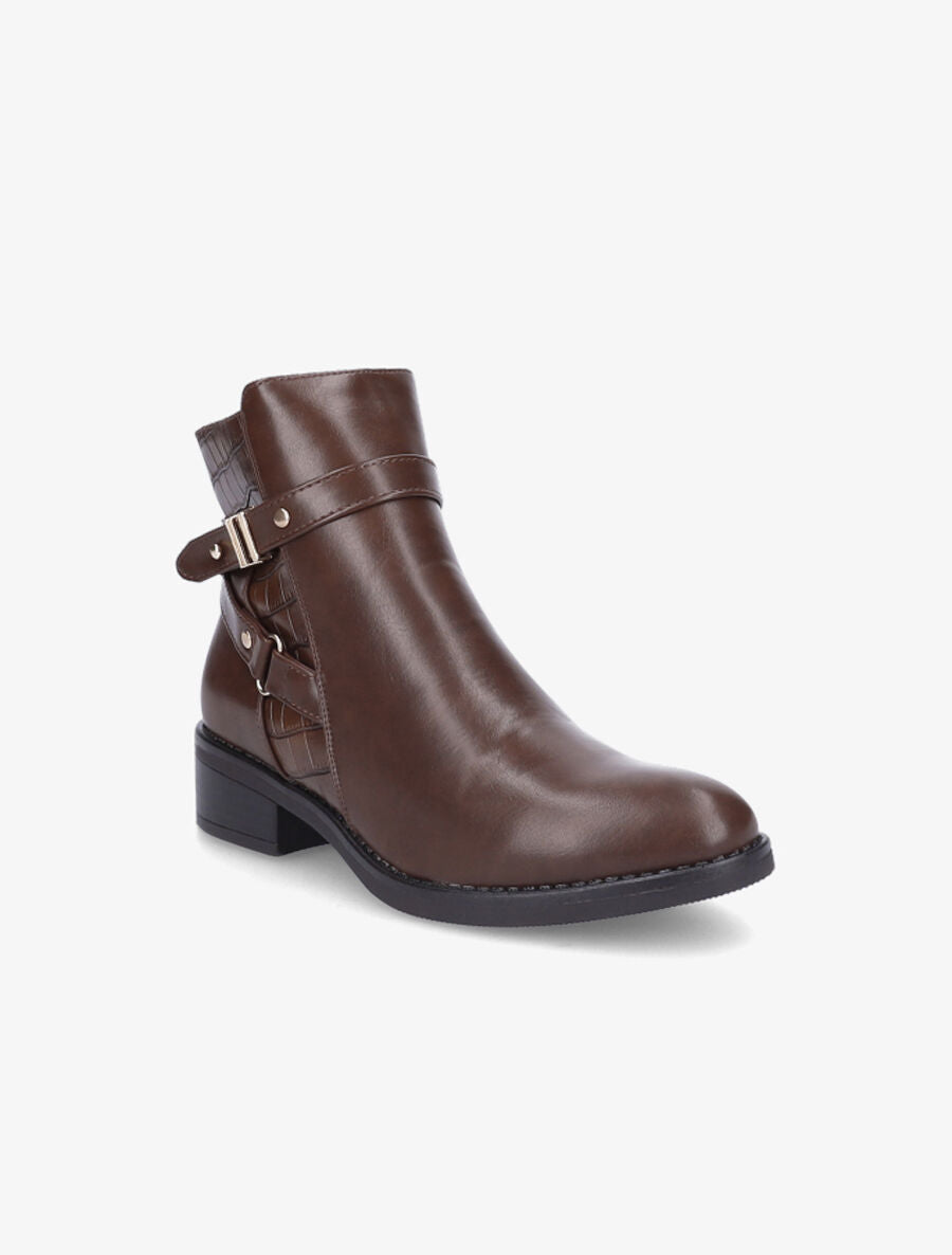 Bottines en simili à sangle - Marron - 2