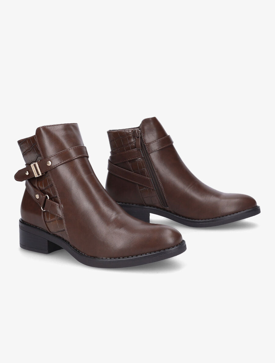 Bottines en simili à sangle - Marron - 4