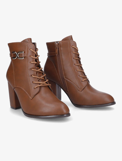 Bottines lacées à talon - Camel - 4