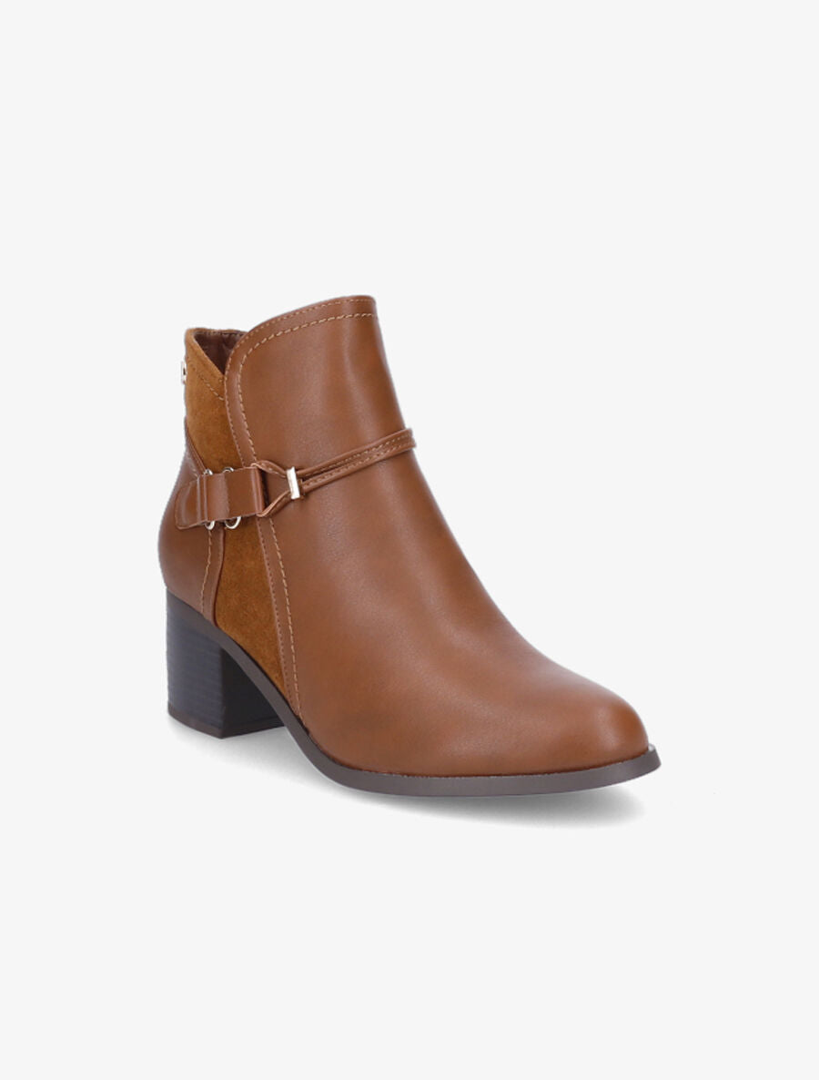 Bottines bi-matière à sangle stylisée - Camel - 2
