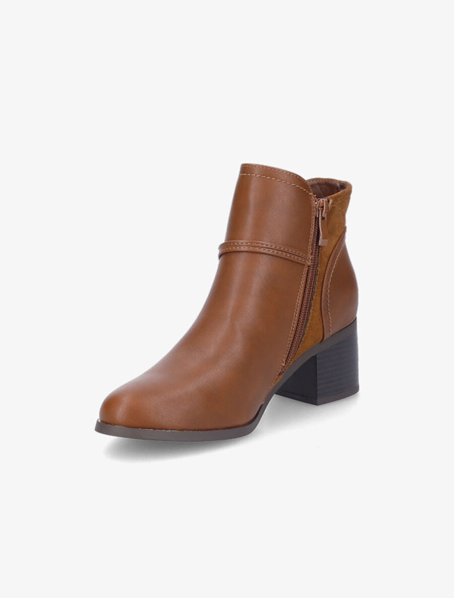 Bottines bi-matière à sangle stylisée - Camel - 3