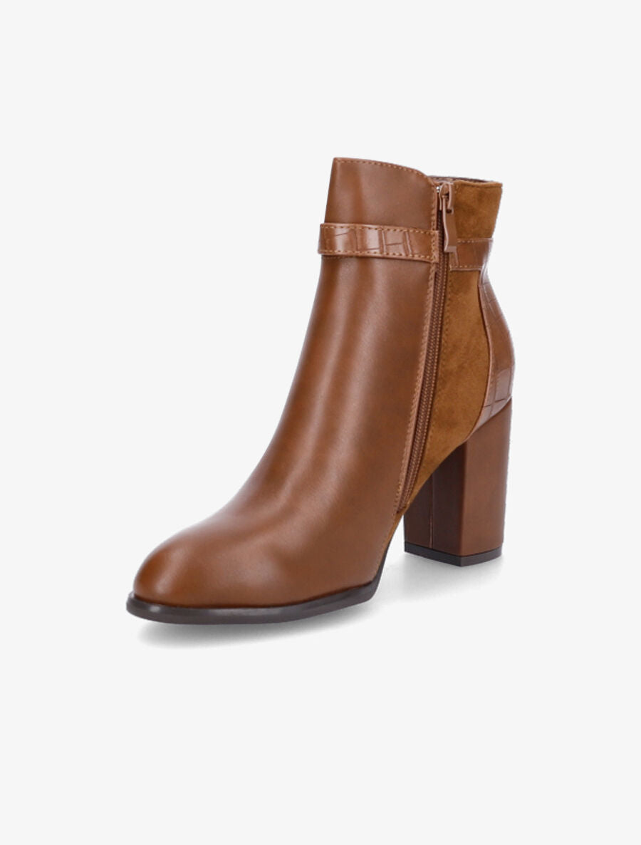 Bottines à talon à boucle - Camel - 3