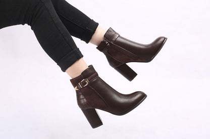Bottines à talon à boucle - Marron - 5