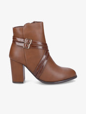 Bottines à talon et sangles croisées - Camel - 6