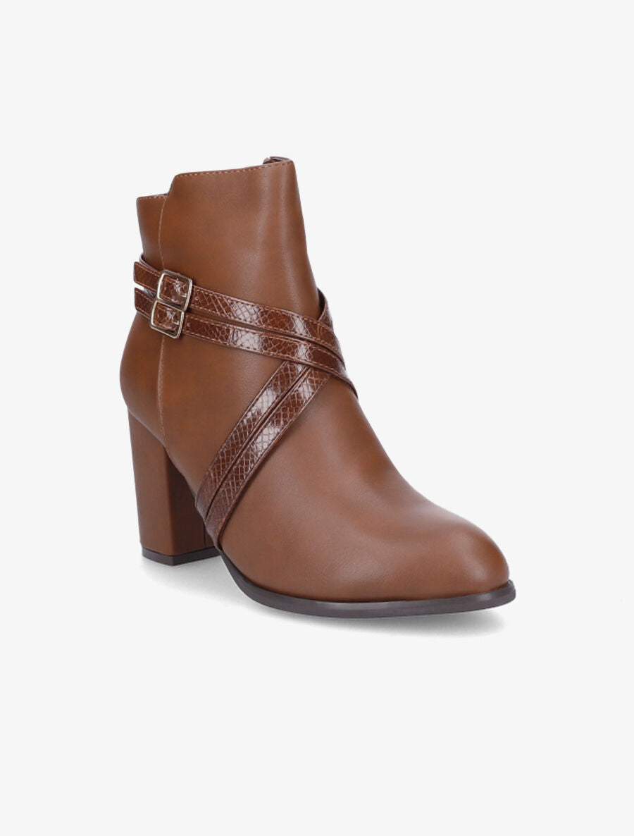 Bottines à talon et sangles croisées - Camel - 2