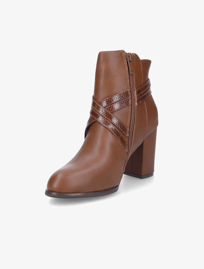 Bottines à talon et sangles croisées - Camel - 3