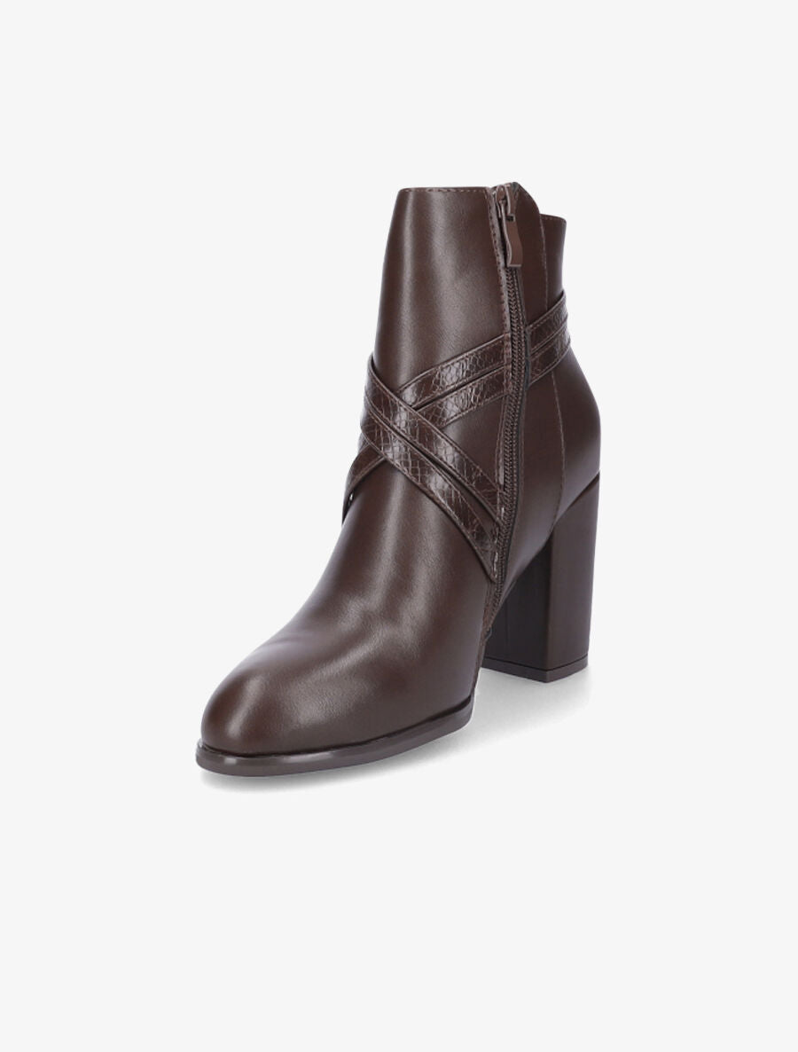 Bottines à talon et sangles croisées - Marron - 3