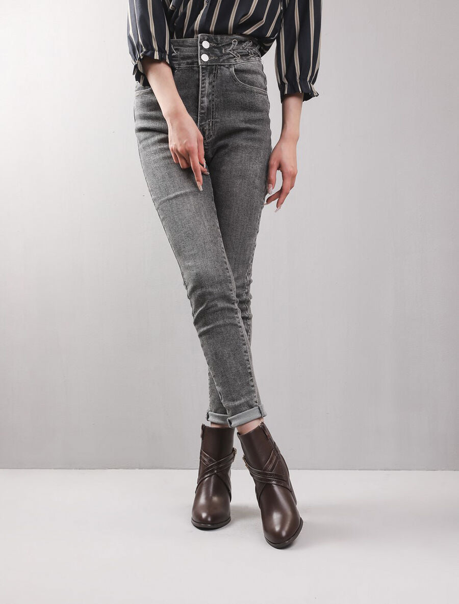 Bottines à talon et sangles croisées - Marron - 5